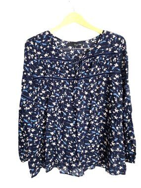 SONJA BETRO- WOMENS BLUE FLORAL LONG SLEEVE LIGHT WEIGHT TOP SIZE MEDIUM-NWT